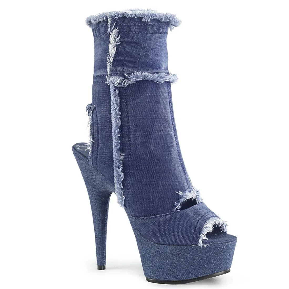 

15cm high heel thin heel blue denim waterproof platform thick bottom low tube boots Pole Dance Night Club boots