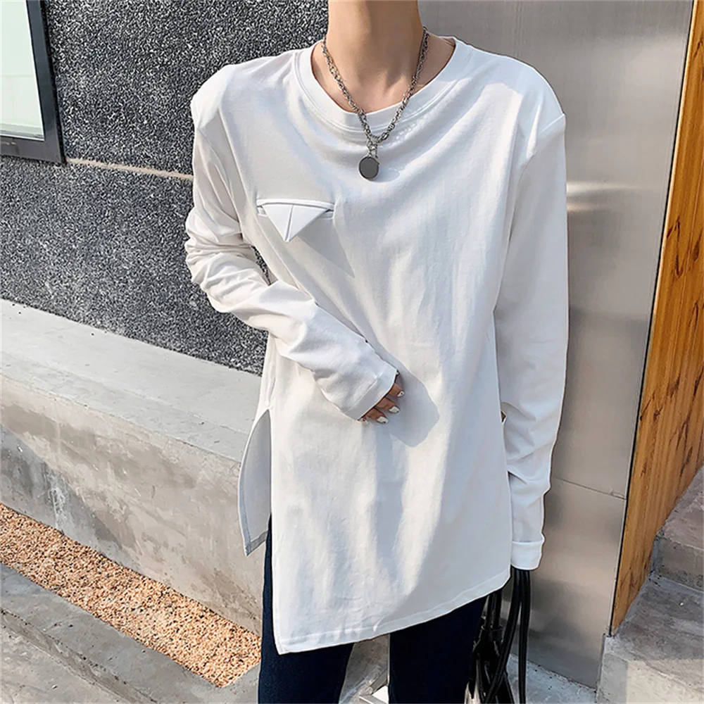 

Женская Однотонная футболка 민민민민민, НОВЫЕ шикарные хлопковые Асимметричные универсальные уличные топы, свободные повседневные топы с ра...