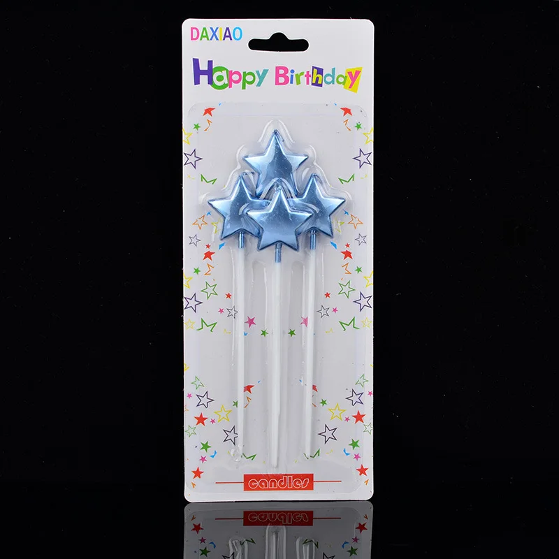 Blue star 1 комплект золотого и серебряного цвета с надписью «Happy Birthday», праздничный торт, праздничные принадлежности для дня рождения, милые свечки на день рождения для кухни, выпечка в подарок - Цвет: Blue star