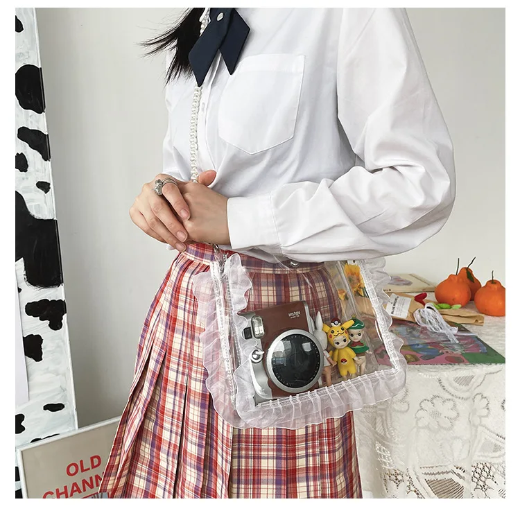 

2021 Summer New High Quality Pvc Women's Bag Designer Handbag Transparent Jelly Bag Travel Pearl Chain Shoulder Messenger Bag