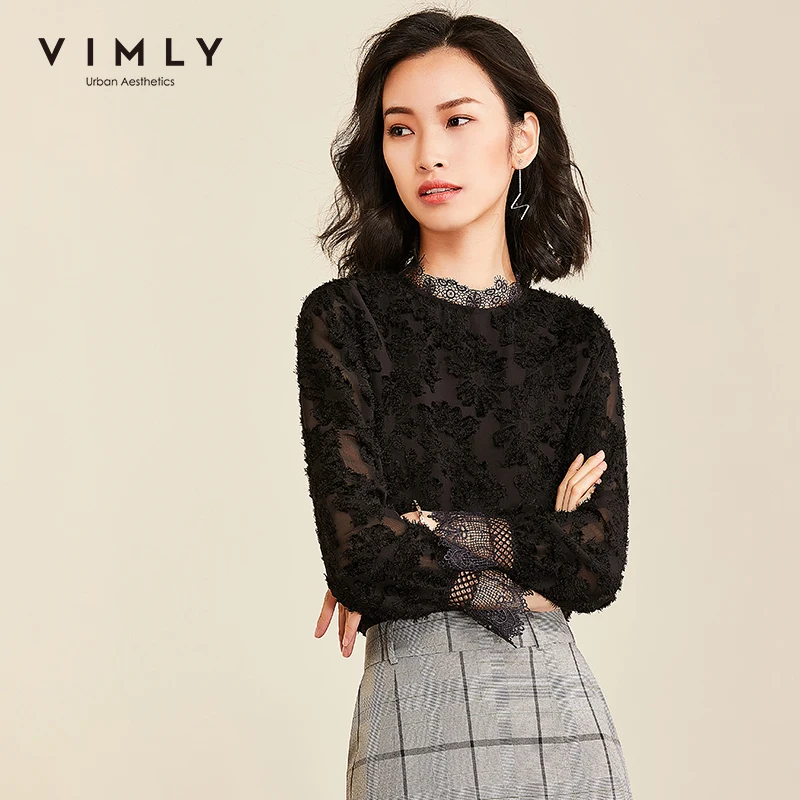 Vimly 2020 Осенняя кружевная шифоновая блузка Офисная Женская Элегантная с