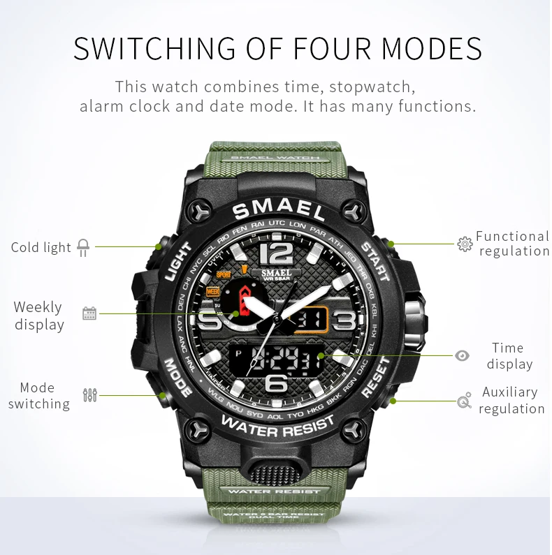 

Men Military Watch 50m Waterproof Wristwatch LED Quartz Clock Sport Watch Male relogios masculino 1545 Sport Watch Men S Shock