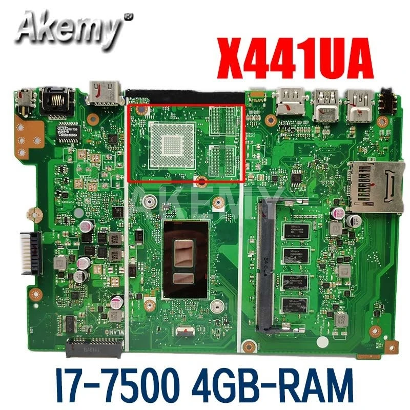 

Akemy X441UA X441UAK материнская плата для ноутбука Asus X441U X441UQ X441UR X441UVK X441UB F441U A441U платы W/ I7-7500 4GB-RAM