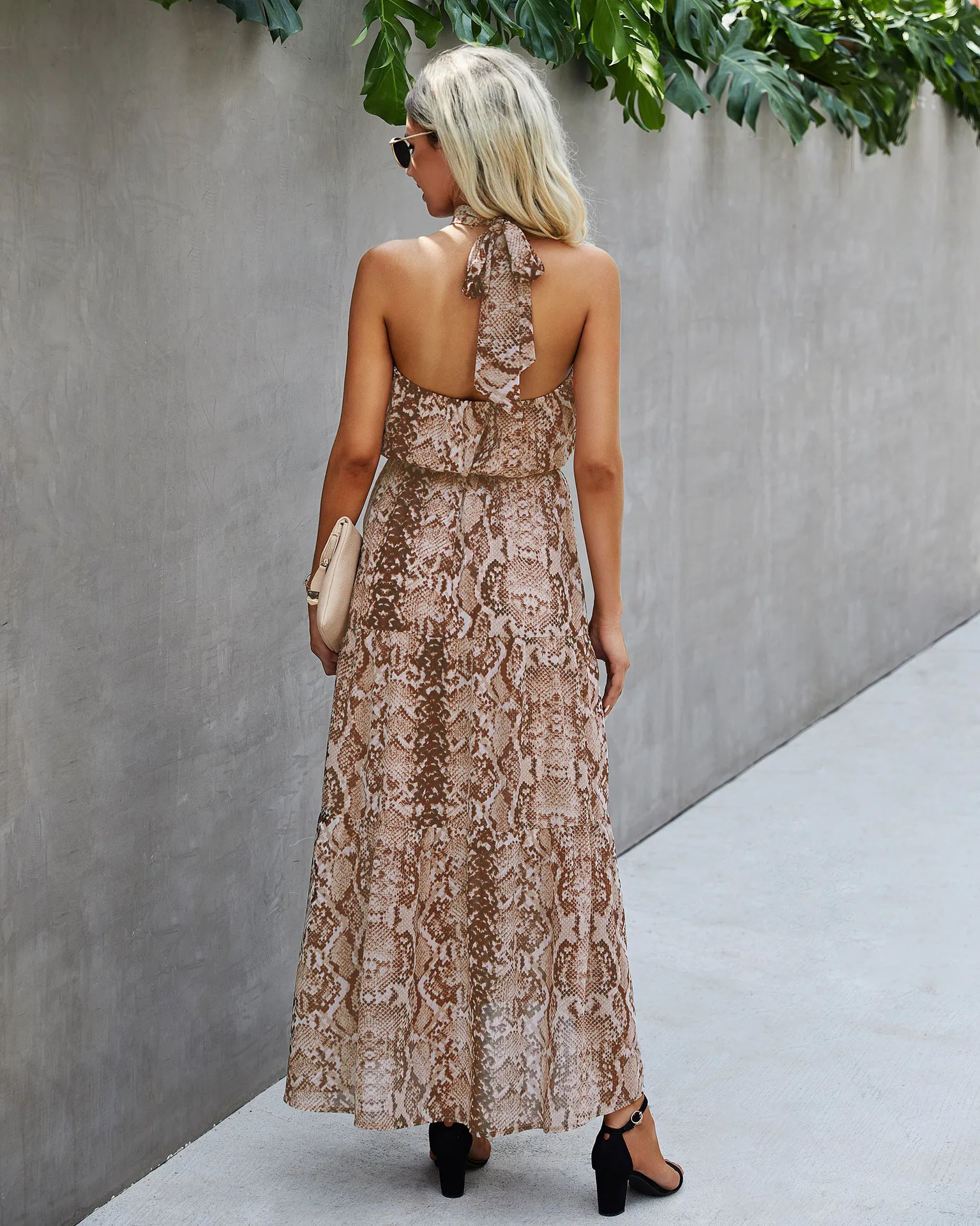 

Women Clothing Vacation Style Dot Print Halter A-line Dress Summer 2021 New Ladies Sexy Lace Up High Waist Big Swing Long Dress