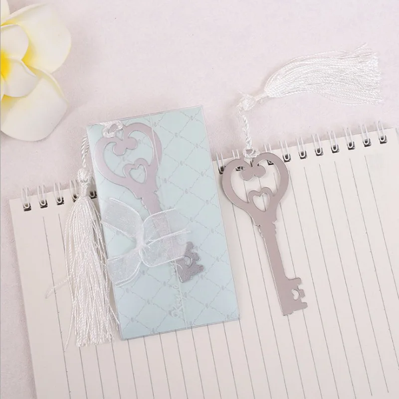 

12 шт. ключ к сердцу закладка в форме сердца с белой шелковой кисточкой Свадебные сувениры подарки на день рождения для гостей