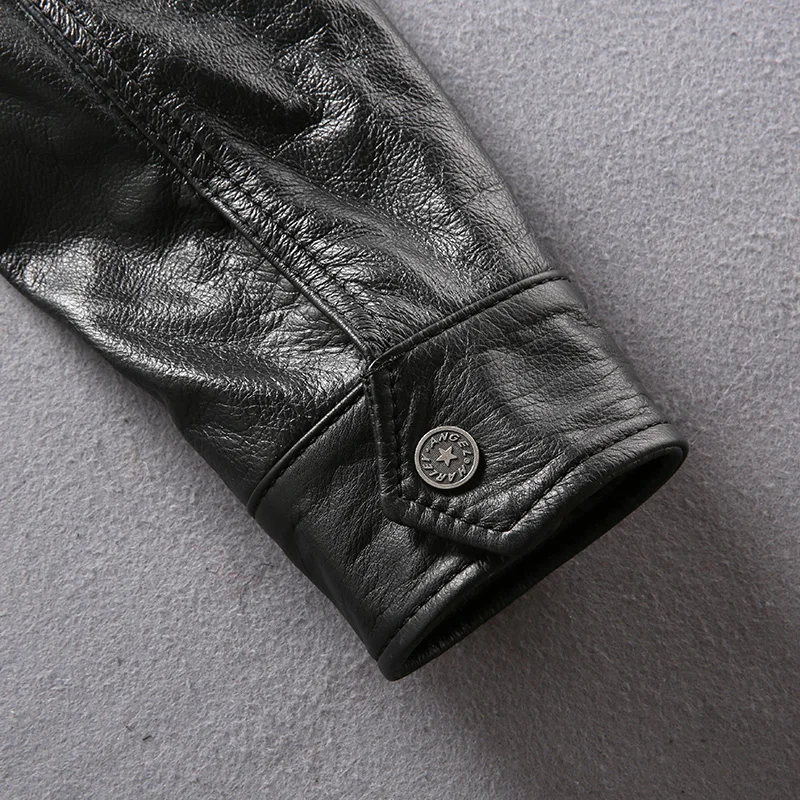 

Factory 2020 New Men Black Genuine Leatehr Jacket Shirt First layer soft Cow leather Business Casual Jacket Shirt Free Shipping
