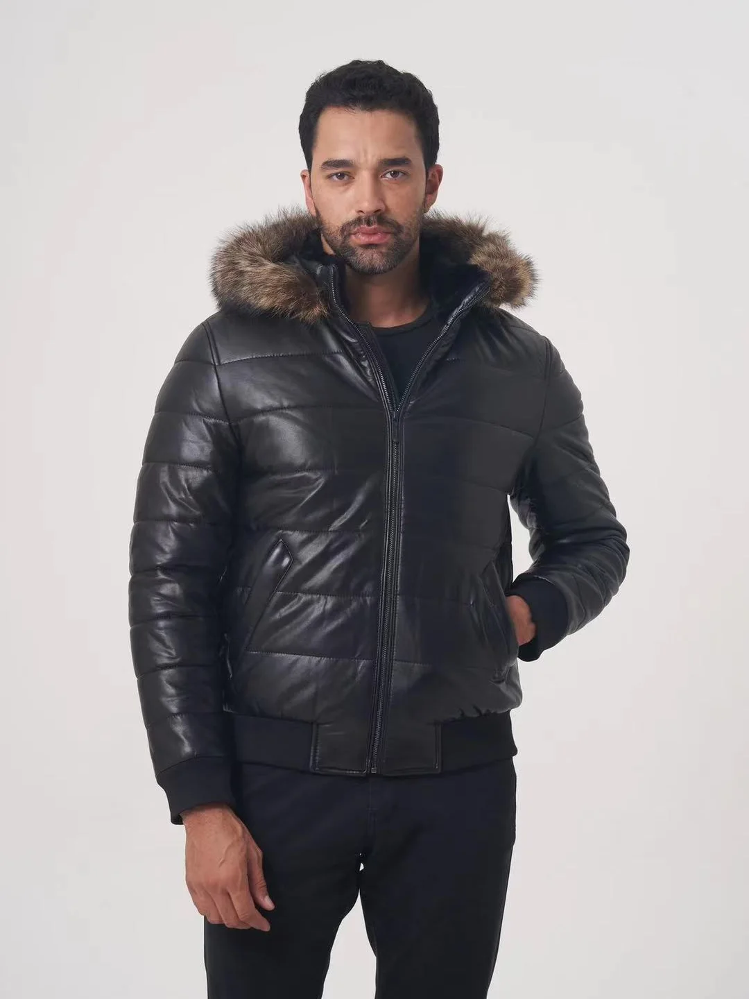 

New men's winter coat with raccoon dog fur collar high-quality men's formal brand apparel OGMANDO1932