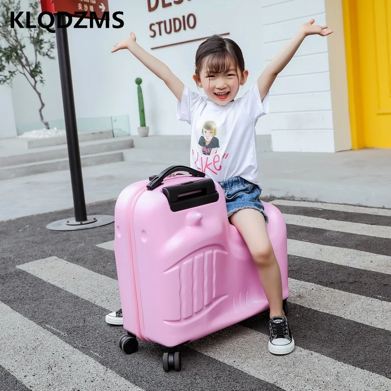 KLQDZMS Children's Luggage Cartoon Cute Sit Wheeled Trolley Luggage Kids Travel Spinner Rolling Suitcase Mom Relaxing Playing