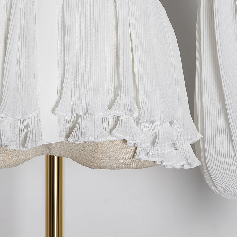 

GALCAUR Korean Shirt For Women Turtleneck Lantern Long Sleeve High Waist Designer Loose Blouses Female 2020 Fashion Clothing New