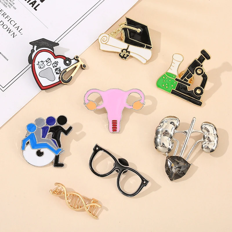 

Metal Human Organ Brooch Letter Style Anti-glare Silk Scarf Buckle Female Igh-end Medical Pin Fashion Accessories