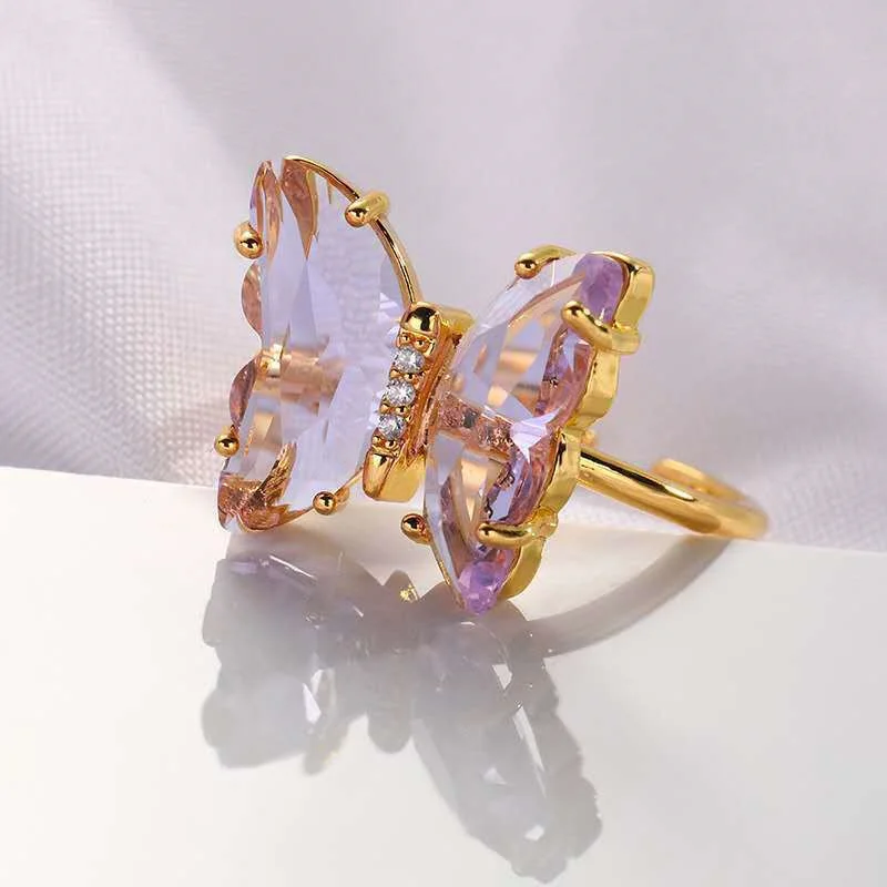 

MFY 6 Colors Butterfly Open Ring For Women Girls Sweet White Zircon Rhinestone Female Engagement Adjustable Ring Jewelry