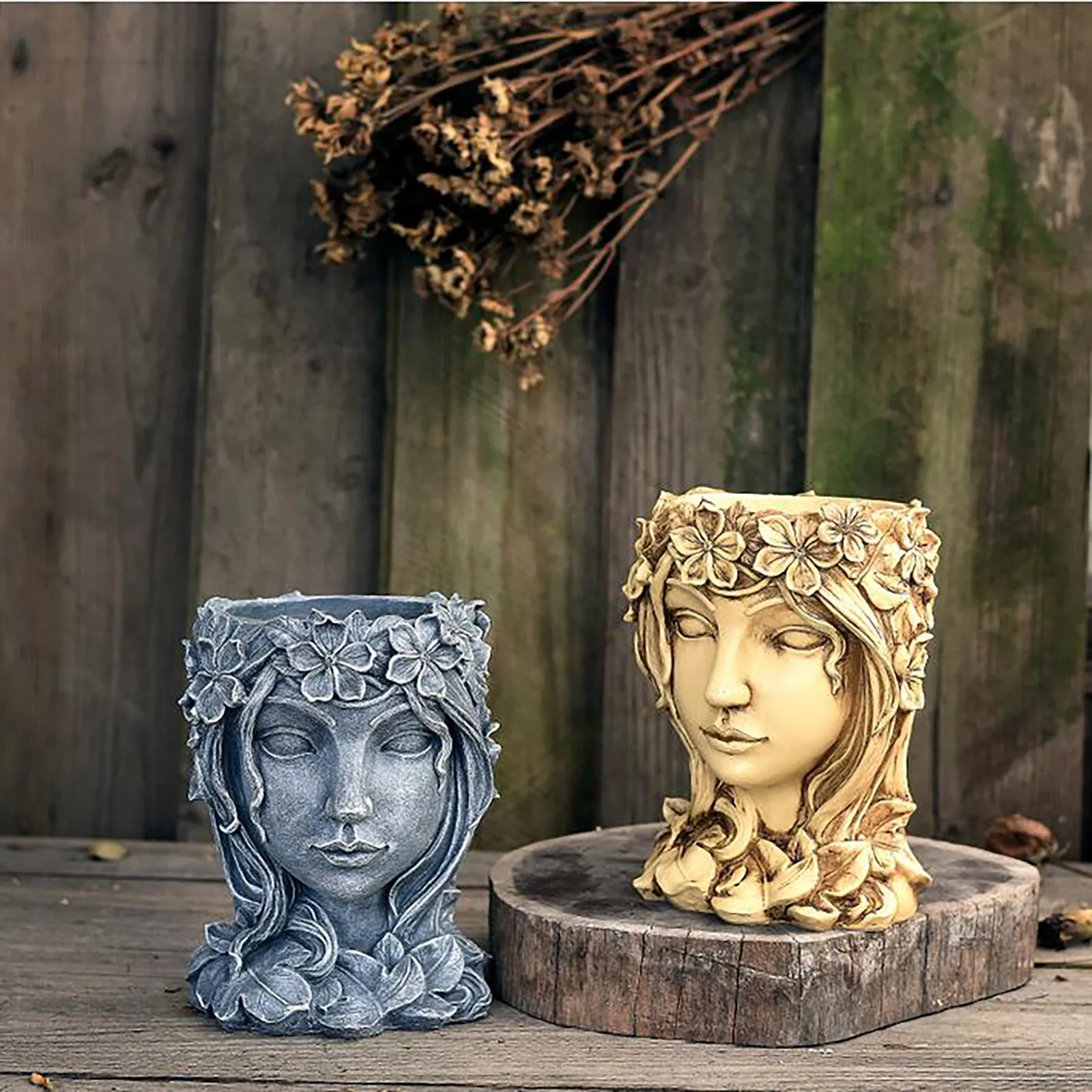 1pcs Greek Flower Head Planter Face Pot Decorative Girl Art Statue Indoor Outdoor Home | Дом и сад