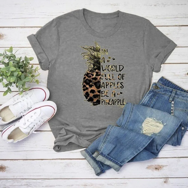 

Pineapple Letter Print Women T Shirt Short Sleeve O Neck Loose Women Tshirt Ladies Fashion Tee Shirt Tops Clothes Mujer