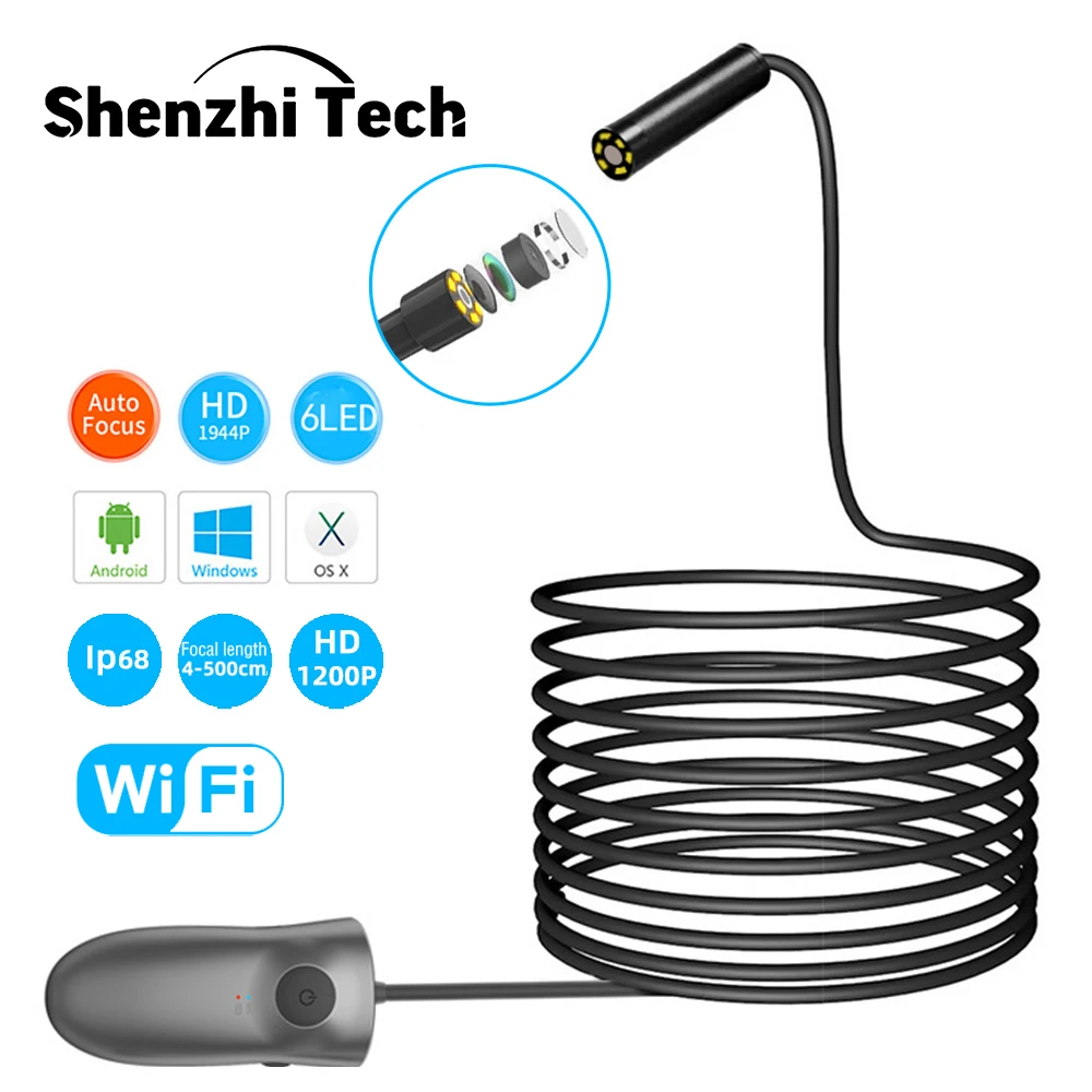 

WiFi эндоскоп для автомобилей HD Инспекционная камера 1080P Беспроводная змея камера 8 светодиодный Android / iOS / Windows / Mac
