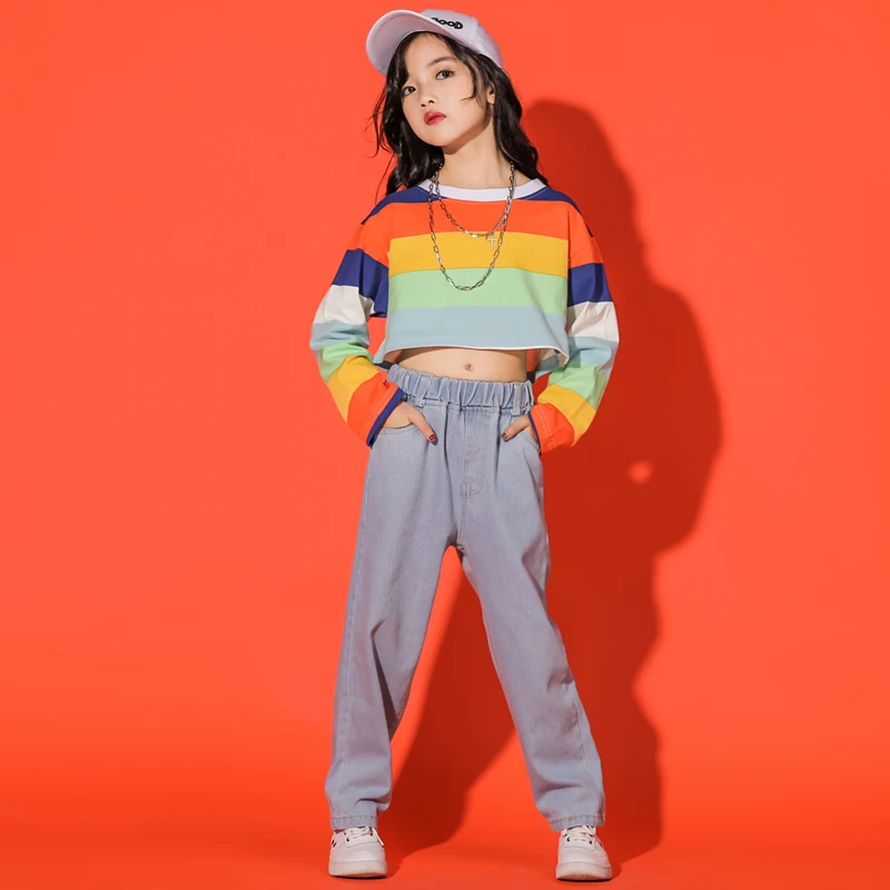 Детская одежда для выступлений в стиле хип хоп джинсовые брюки наряды девочек