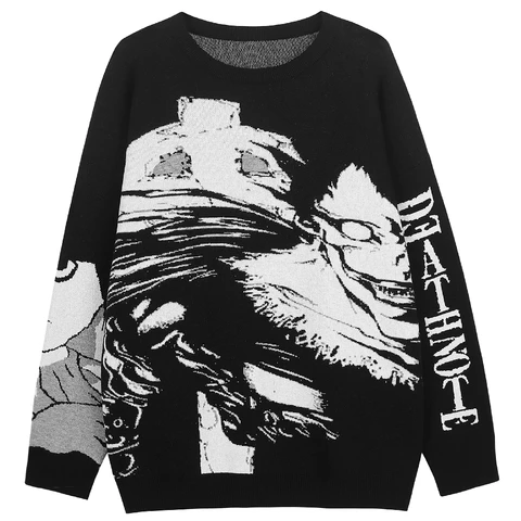 Мужской свитер в стиле хип-хоп, винтажный трикотажный свитер в стиле ретро и японского аниме «Death Note», Осенний хлопковый пуловер