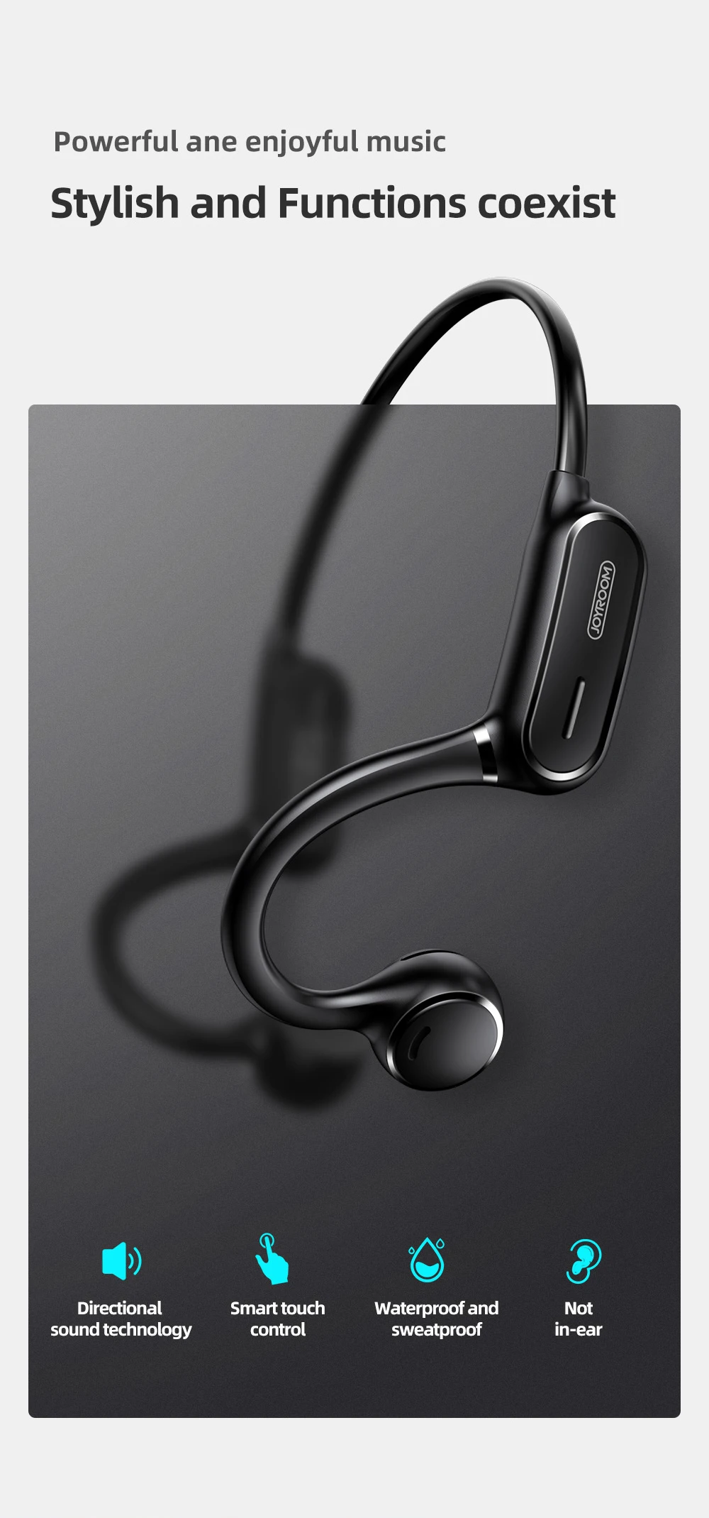 Joyroom X1 с шейным браслетом Bluetooth наушники стерео Беспроводные спортивные наушники крючок для наушников-вкладышей Стиль бас костной проводимости наушники