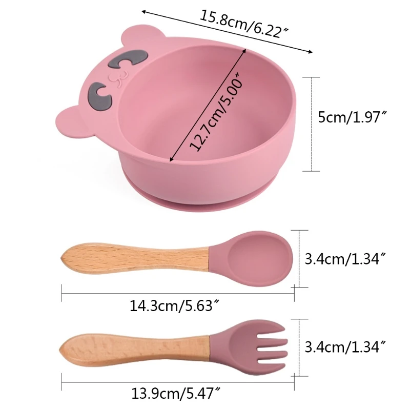 

2 Pcs Cartoon Bear Baby Training Feeding Food Bowl Spoon Set Anti Slip Silicone Suction Dinner Plate Dish Scoops Utensil