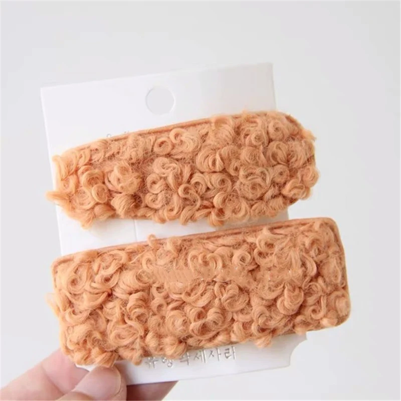 2PCS Orange M MISM плюшевые зимние заколки для волос женские капли BB заколки для волос шерстяные заколки для волос для девочек модные заколки для волос с буквенным принтом аксессуары для волос - Цвет: 2PCS Orange
