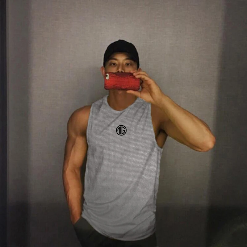 New Gym Mesh Tank Top Men Summer Casual Fashion Workout Musculation Clothing Bodybuilding Singlets Sleeveless Quick Dry Vest | Мужская