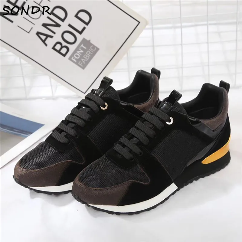

Luxury Women Casual Shoes Fashion Genuine Leather Round Toe Designer Running Shoes Women Lace Up Platform Wedge Sneakers 2021