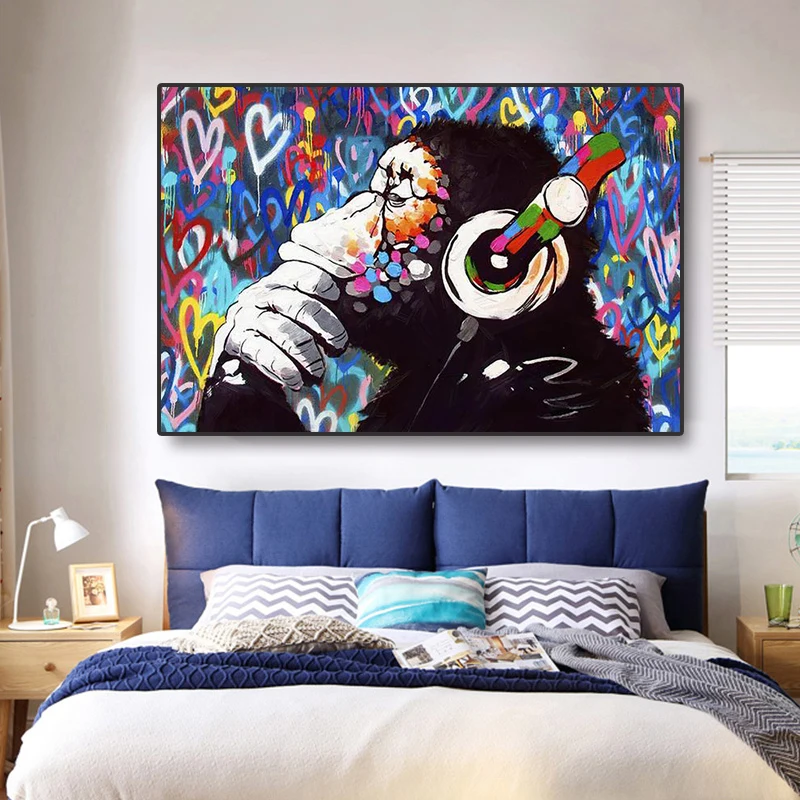 

Картина на холсте с изображением мультяшных животных и сердец