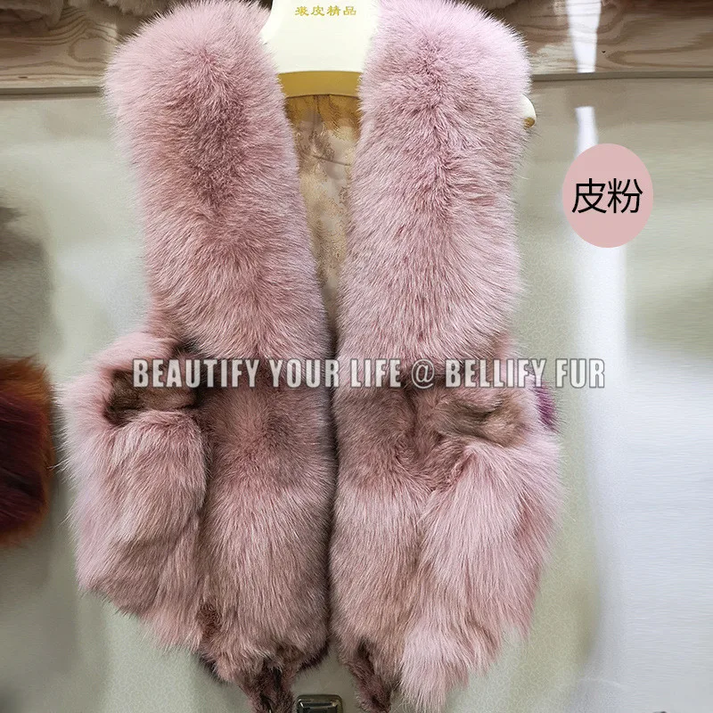 

Fluffy Fuzzy Soft Fox Fur Vest Women Winter Fashion Mid Long Real Fox Fur Vests Woman Warm Genuine Fox Fur Coats Female Ladies