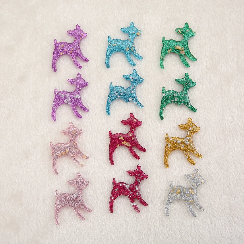

15pcs 48*44mm Gitter resin flat back deer charms fashion Jewelry necklace pendant keychain charms for DIY decoration