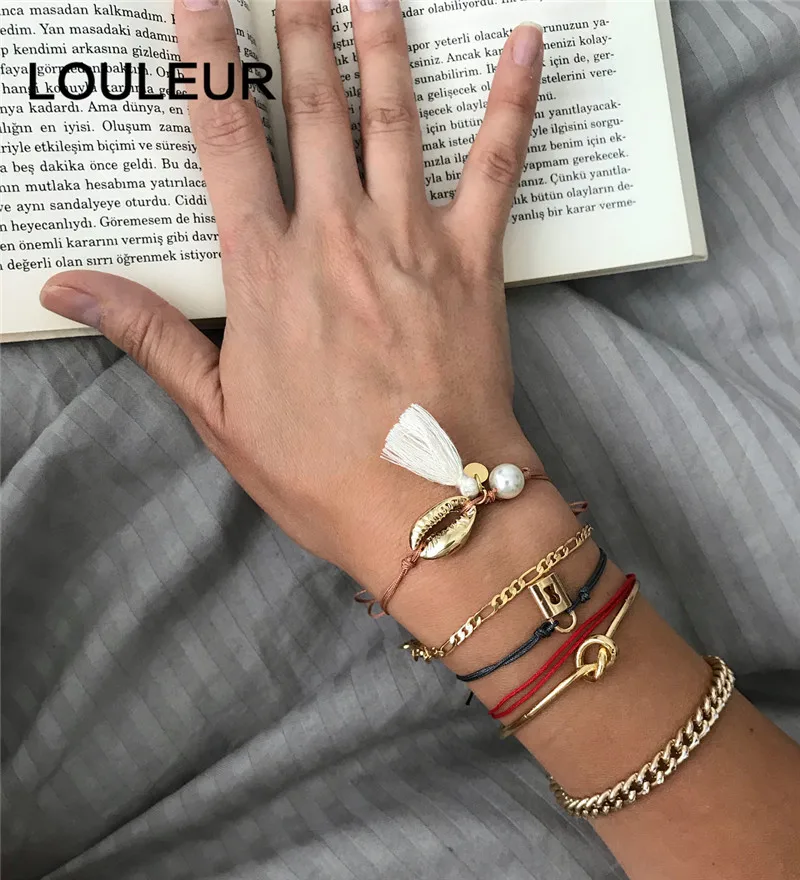 6 шт./компл. золотой браслет для Для женщин Лунная ракушка кисточкой себе в стиле