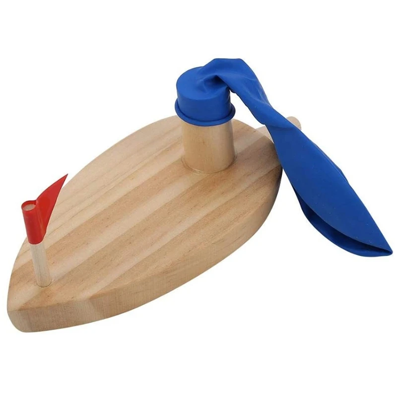 

Balloon Powered Wooden Boat Cartoon Children Water Playing Bathing Toys