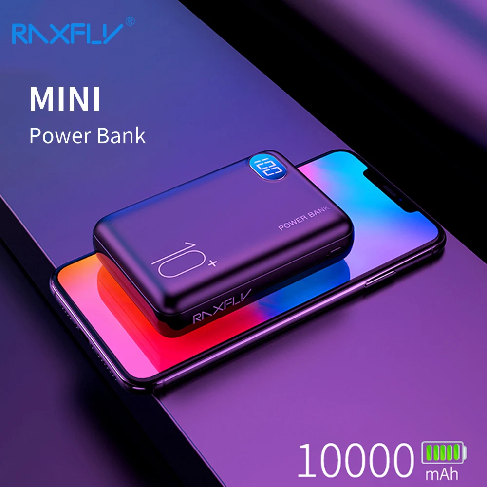 Мощный внешний аккумулятор RAXFLY 10000 мАч, портативное зарядное устройство с двумя usb-портами для Xiaomi mi8 6x, светодиодный внешний аккумулятор