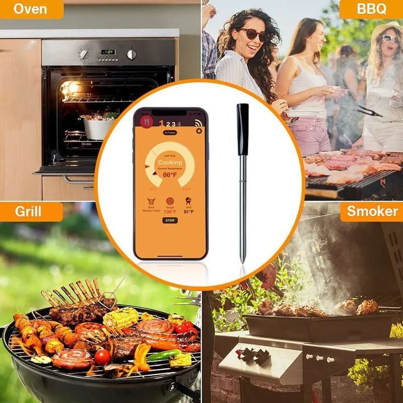 

Kitchen Wireless Meat Food Steak Thermometer for Oven Grill BBQ Smoker Rotisserie Kitchen Smart Digital Bluetooth BBQ Outdoor