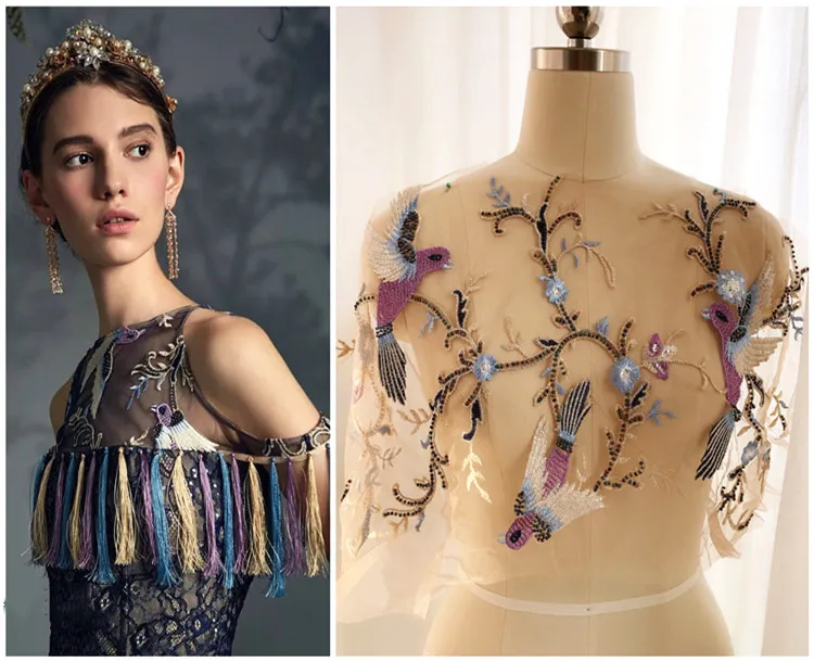 Аппликация для вышивки с бусинами Millet разноцветная кружевная тканевая нашивка