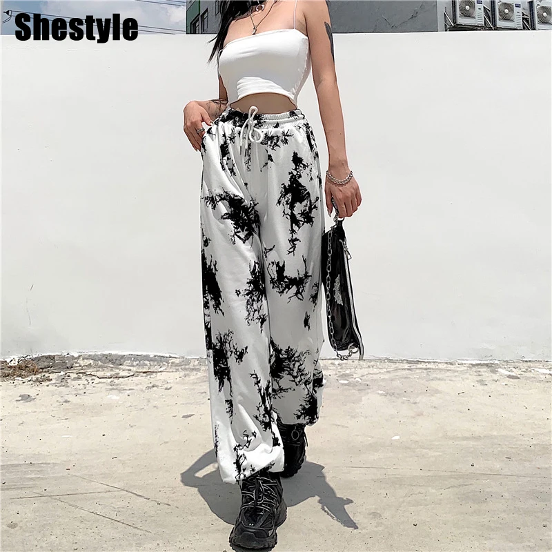Женские спортивные штаны джоггеры Shestyle Tiedye повседневные свободные белые с