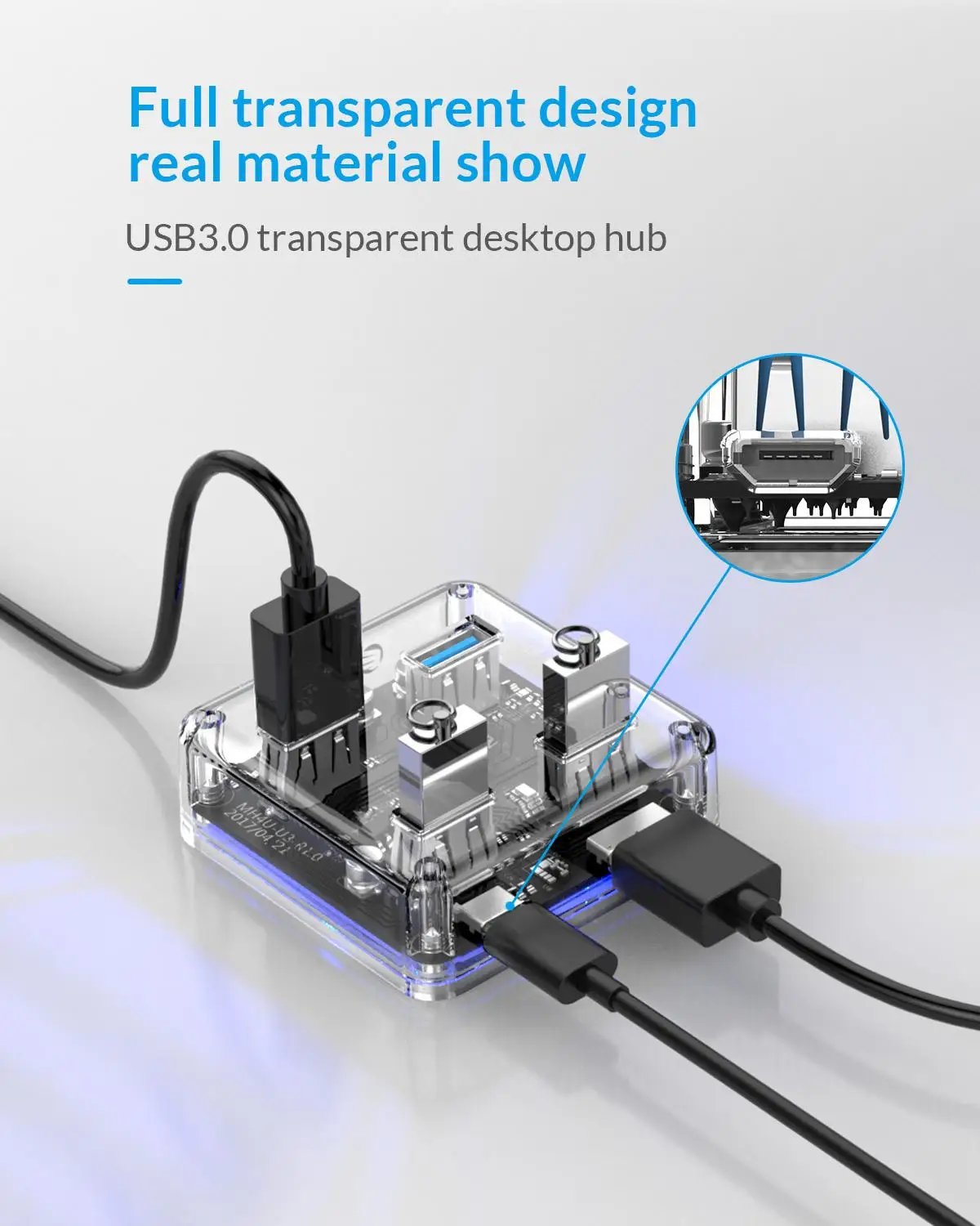 ORICO прозрачная серия usb хаб 4 порта USB 3 0 Настольный концентратор Высокоскоростной