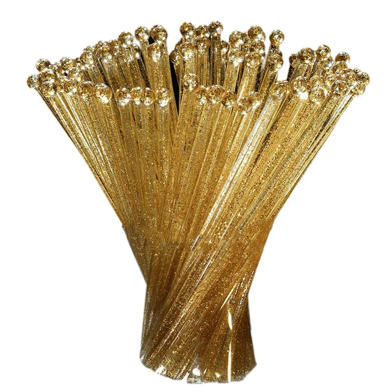

HOT-100 Pieces Disposable Plastic Round Top Crystal Swizzle Sticks (Golden)