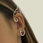 Женские серьги-клипсы с красным драгоценным камнем, в этническом стиле