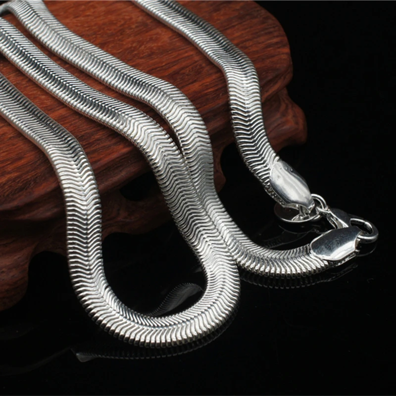 Серебро 925 ожерелья для женщин 6 мм мягкий змеевидные цепочки 16-24 дюймов колье Femme