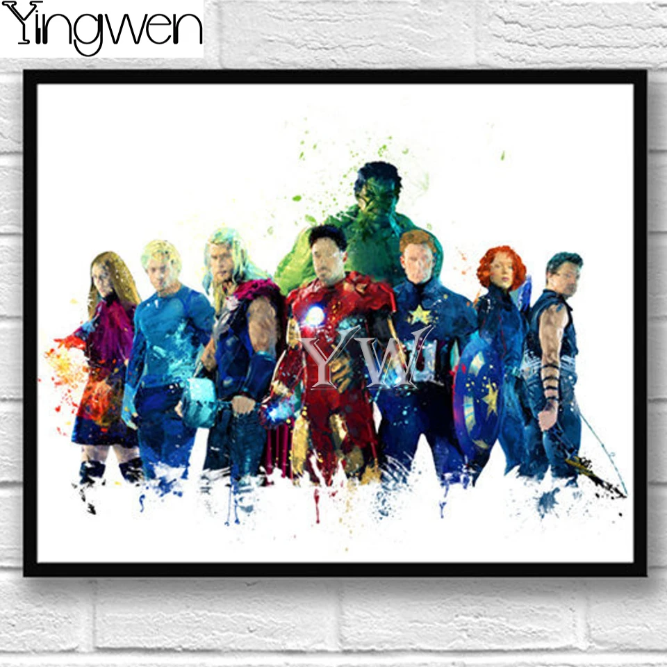 

Diamond Painting Avengers Marvel Superhero Hulk Iron Man Thor Captain America Marvel Comic Watercolor Wall Art Kids Room Decor