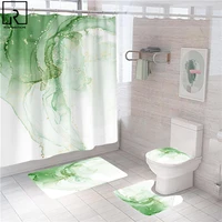 Green Gold Bathroom Curtain Marble Bath Screen Shower Curtains Decoration Waterproof Partition Anti-slip Mat Set Toilet Cover