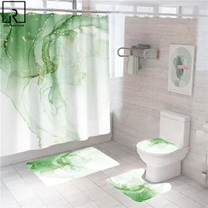 green gold bathroom curtain marble bath screen shower curtains decoration waterproof partition anti slip mat set toilet cover free global shipping