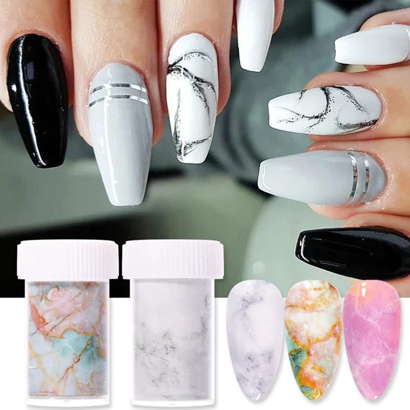 125x4cm Nail Foils Marble Series Pink Blue Paper Art Transfer Sticker Slide Decal Nails Accessories 1 Box | Красота и здоровье