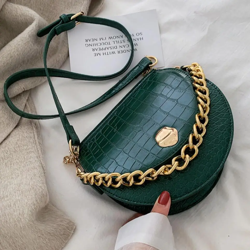

Luxury Brand Crocodile pattern Saddle bag 2021 New Quality PU Leather Women's Designer Handbag Chain Tote Shoulder Messenger Bag