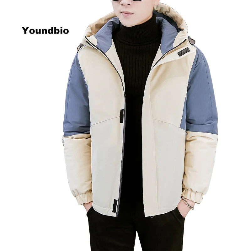 

Men 2021 Winter Casual Warm Thick Hooded Patchwork Windproof Parkas Jacket Coat Men Outwear Fashion Pockets Parkas Jacket Men
