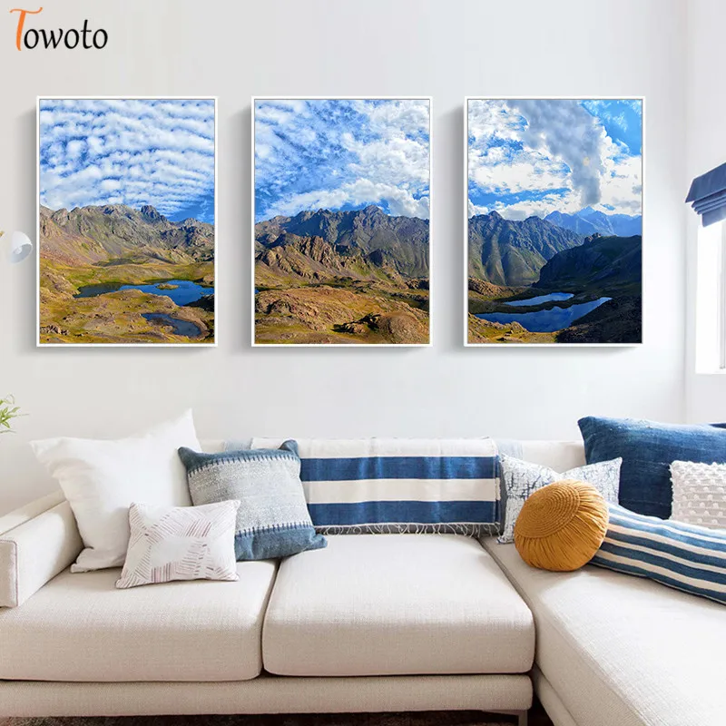Природа плакат голубое небо Печать Горный пейзаж холст картина современное