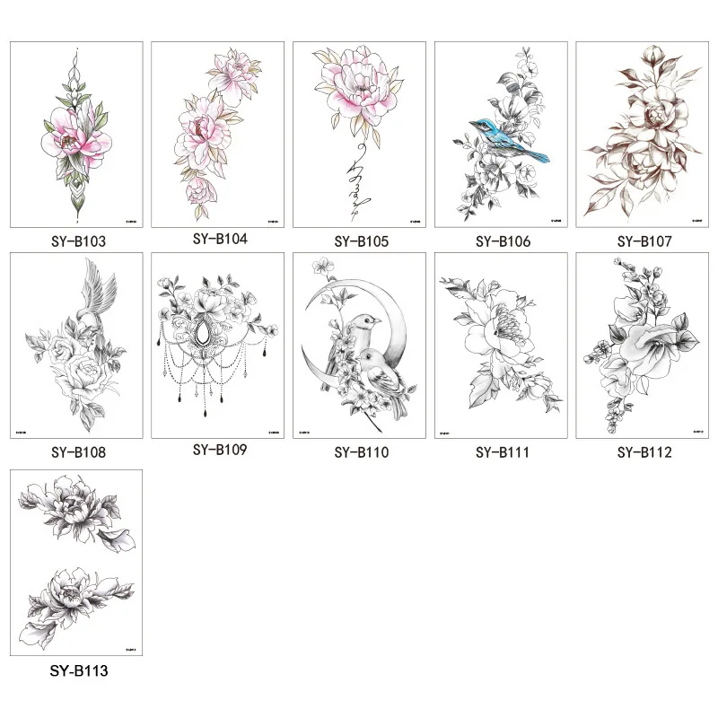 Ручная роспись цветок рука стойкая Роза и гудение птица Временные татуировки