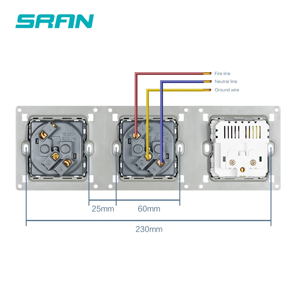 Французская розетка SRAN с тройной рамой usb прозрачная стеклянная панель 258*86 3
