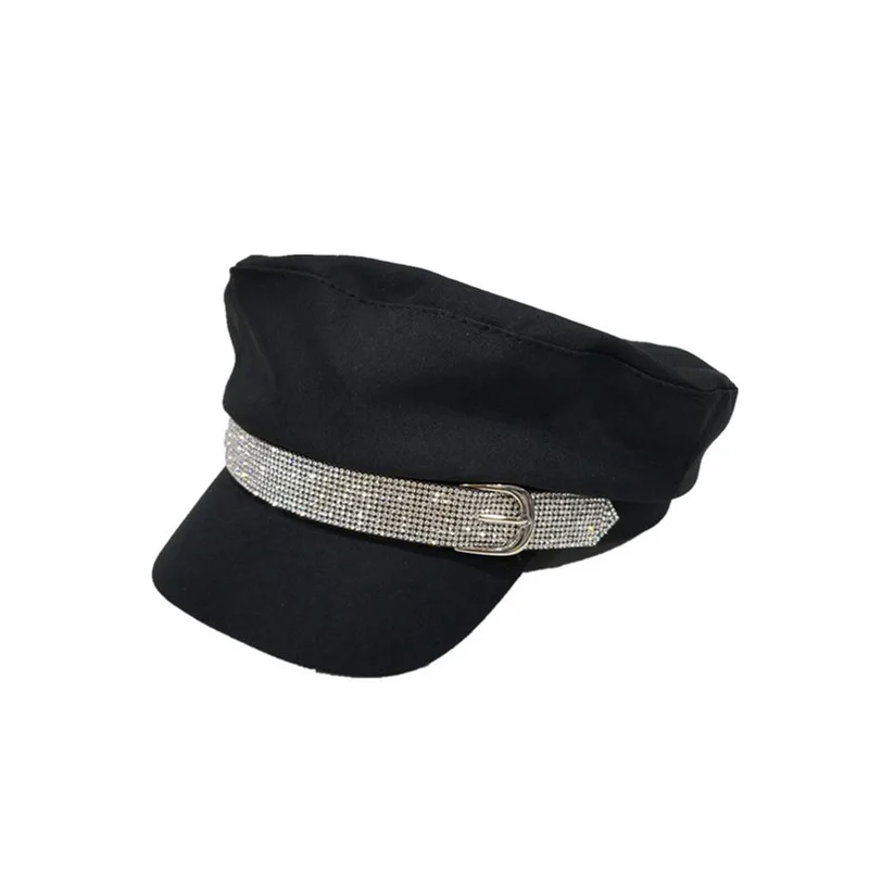 Блестящие стразы военные шапки креативный дизайн с пряжкой хлопковые