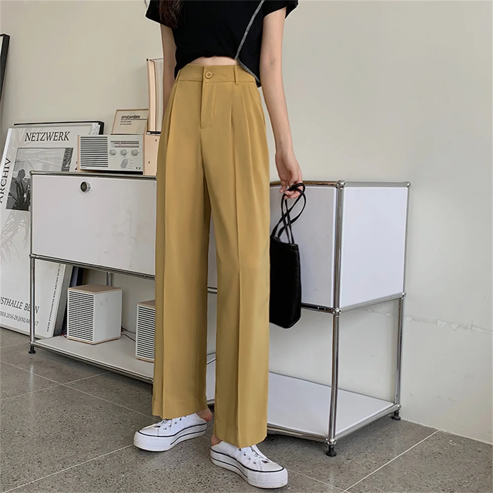 

Thin Summer Streetwear Korean Loose Chic Solid Fashion OL Office Lady High Waist Slim Pants Women's Trousers