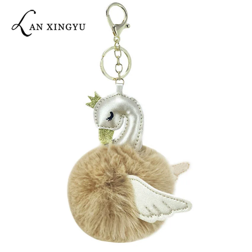 Новинка искусственная кожа гусиное перо шар цепочка для ключей Имитация меха